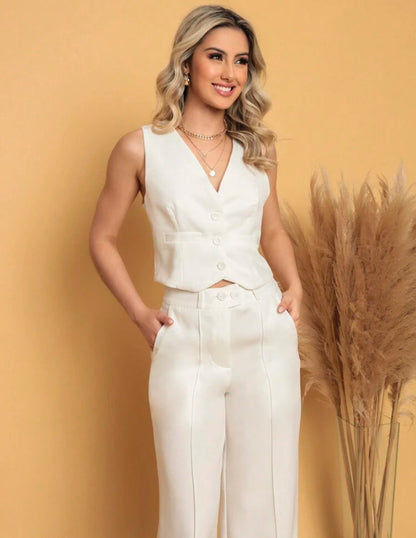 Women's Vest and Tailored Trousers Set - Elegant Fashion