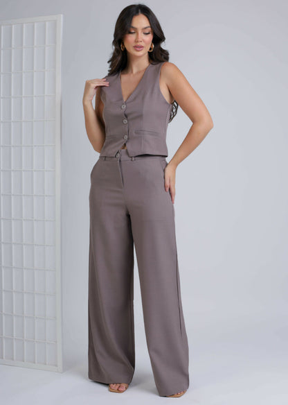 Women's Vest and Tailored Trousers Set - Elegant Fashion