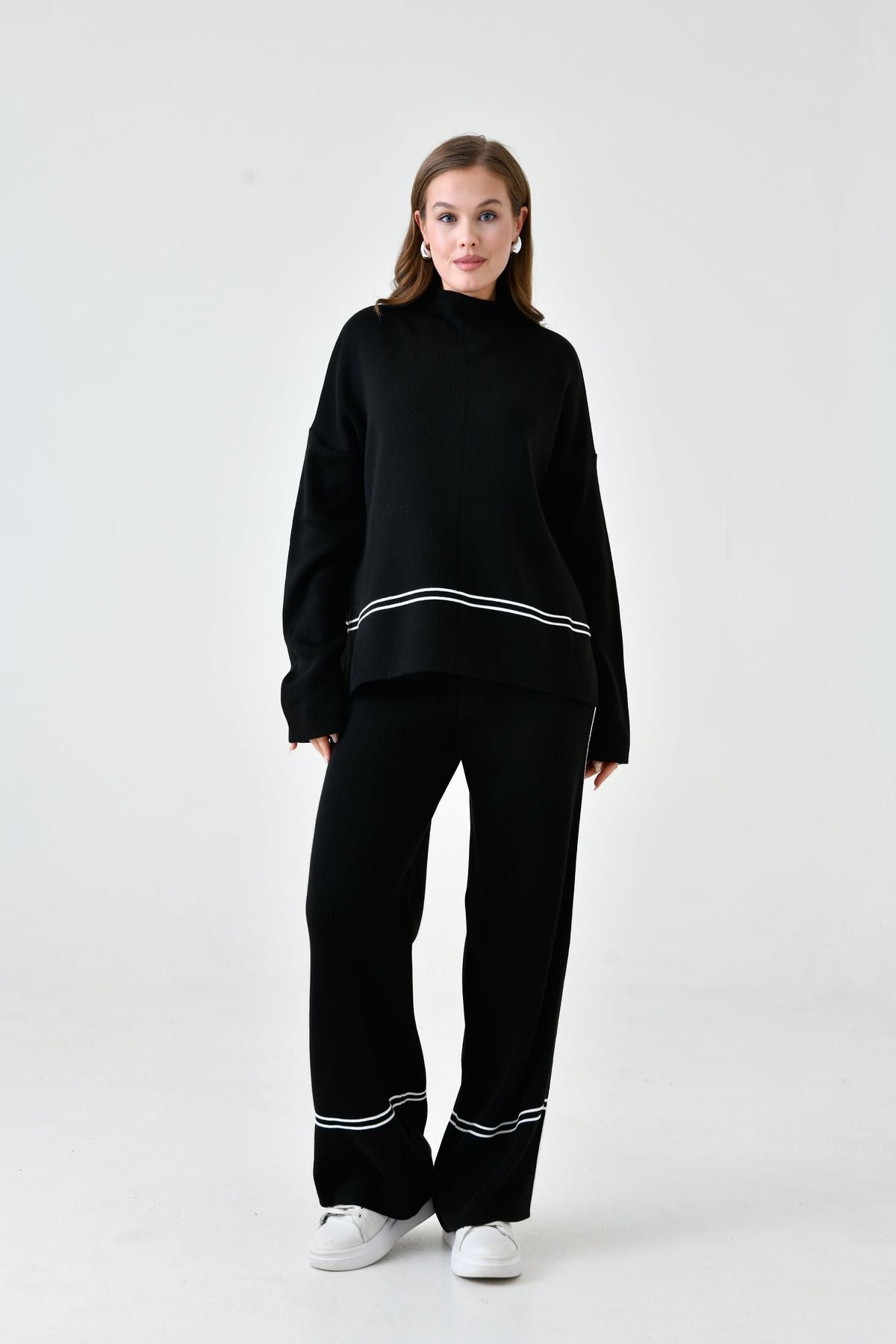 Knit Set with Turtleneck Mullet Sweater and Pants